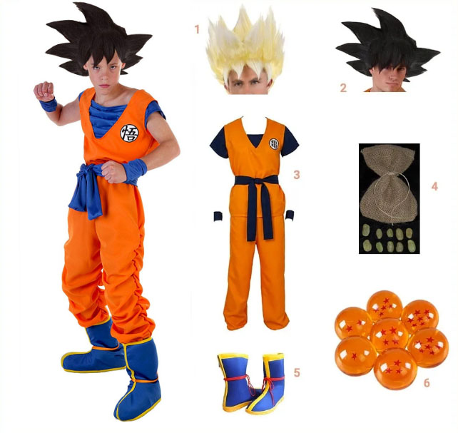 Vorallme Goku Costume Set Dragon Ball Z Suit Halloween Anime Cosplay Outfit  Pour Enfants Adultes